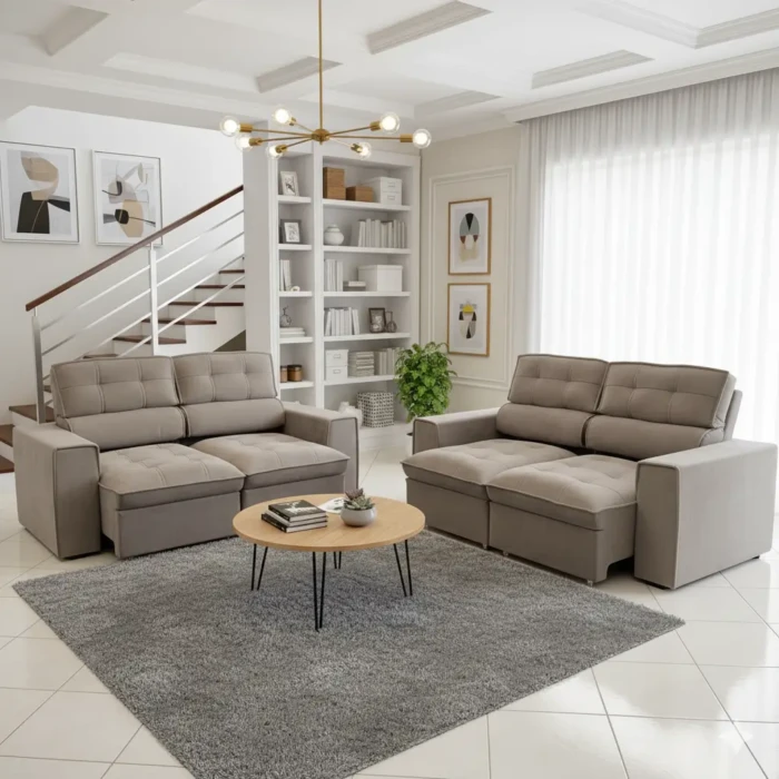 Ferguile - 02 unidades do 2,00m - Sofa Nantes Veludo 12001 bege (CD 1043) (2)