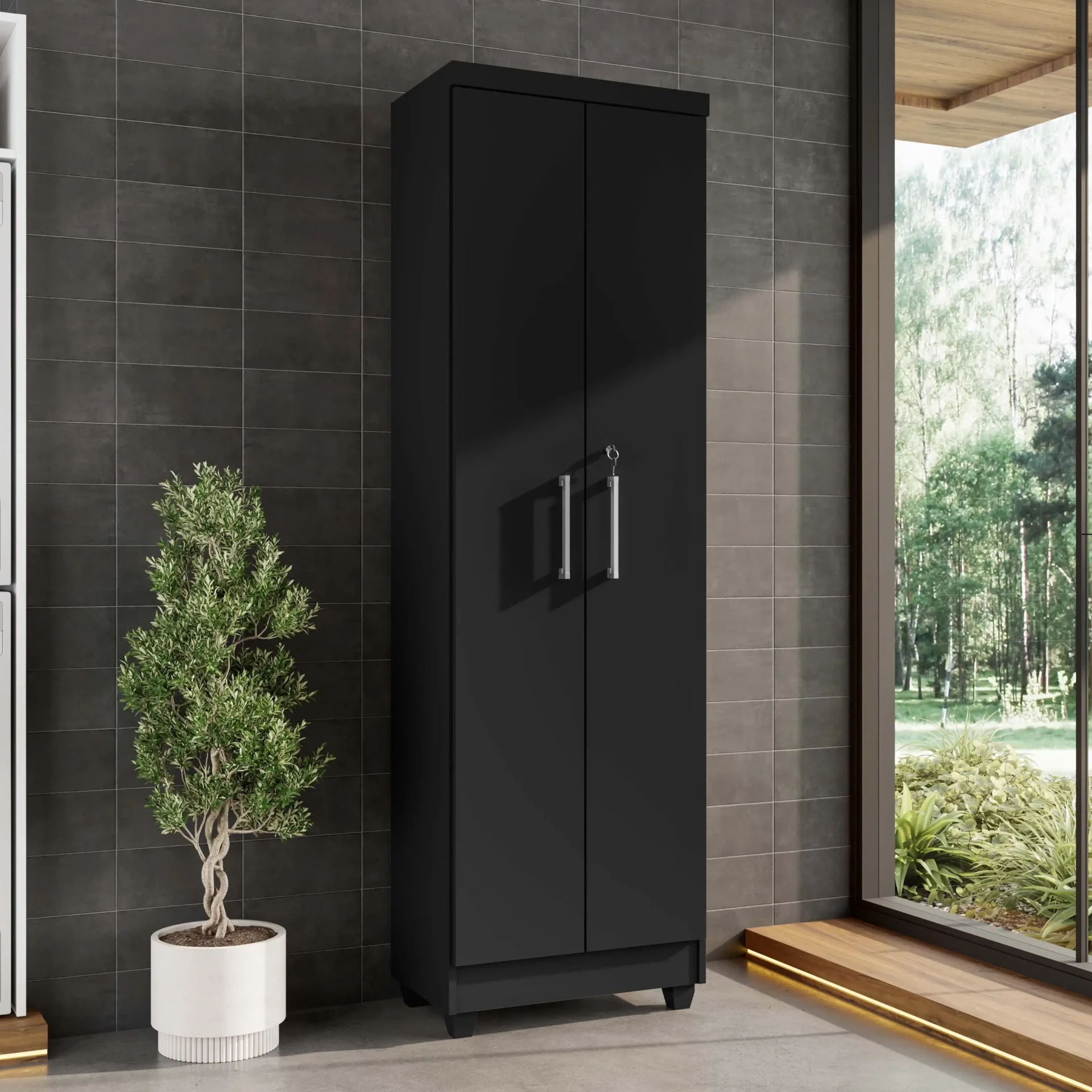 Armário 55cm Multiuso 2 Portas Preto com Chave (4976) - Bella Casa
