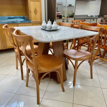 Mesa 1,20m Tampo Quartzo (3198) com 4 Cadeiras Leon X (1477)