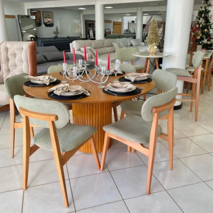 Mesa 1,40m Redonda (1497) com 06 Cadeiras Betina Pistache (2302)
