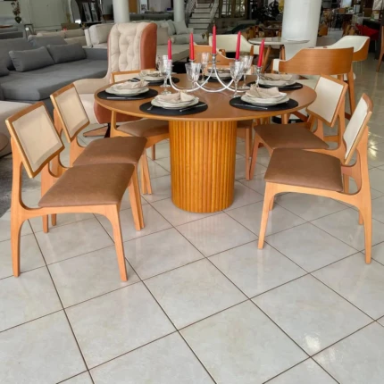 Mesa 1,40m Redonda (1497) com 06 Cadeiras Romana em Tela (5051) - Imagem 2