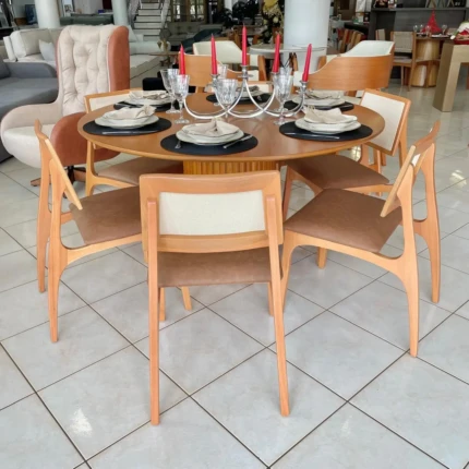 Mesa 1,40m Redonda (1497) com 06 Cadeiras Romana em Tela (5051) - Imagem 1