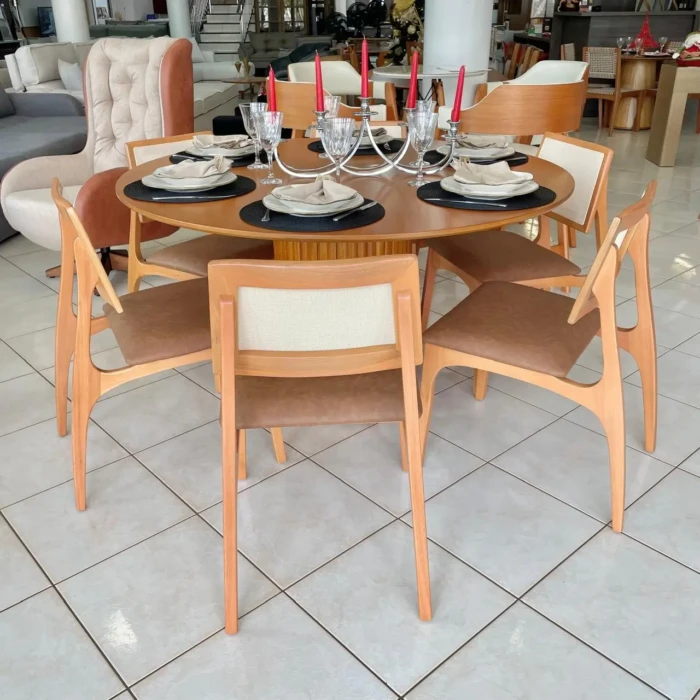 1,40m - Mesa Fusion base Cone Ripada (CD 1497) + Flamingo 06 Cadeira Romana Tec 115 Tela Sinte (CD 5051) ( (3)