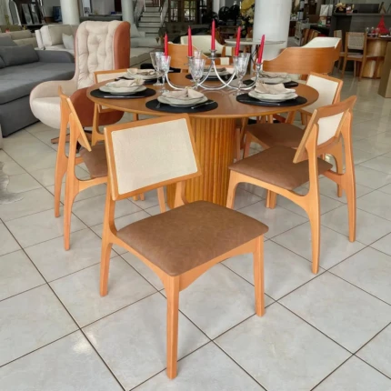 Mesa 1,40m Redonda (1497) com 06 Cadeiras Romana em Tela (5051) - Imagem 3