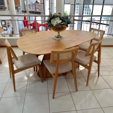Mesa Organica 1,80m (4215) com 06 Cadeiras Ayla com Tela Natural (2818)