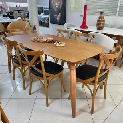 Mesa 1,80m Arizona (4972) com 6 Cadeiras Leon X Preto (1200)