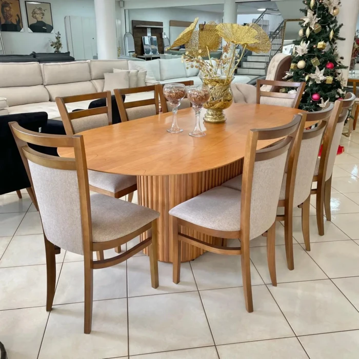 2,20m - IMCAL - Mesa Oval Living Cinamomo (CD 2729) + 08 - Cadeira Vitoria Linho 165 (CD 2081) (3)