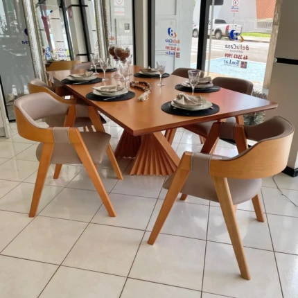 Mesa 2,20m com base Ripada (3779) com 06 Cadeiras Olive Impermeavel Facto (1275)