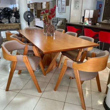 Mesa 2,20m com base Ripada (3779) com 08 Cadeiras Olive Impermeavel Facto (1275) - Imagem 1