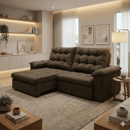 Sofa 2,50m Ferrero com Braços Almofadado em Boucle (4986)