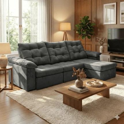 Sofa 2,90m Ferrero com Braços Almofadado Boucle Cinza (4035)