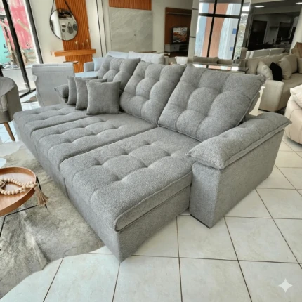 Sofa 2,90m Ferrero com Braços Almofadado Boucle Cinza (4035) - Imagem 2