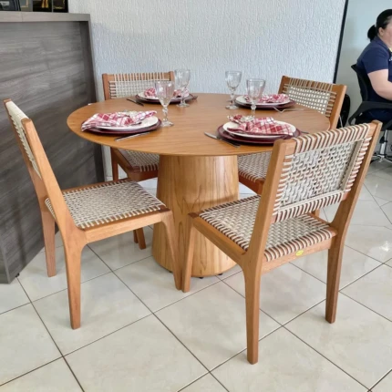 Mesa Redonda 1,20m Cinamomo (2371) com 4 Cadeiras com Corda Nautica (5180) - Imagem 4