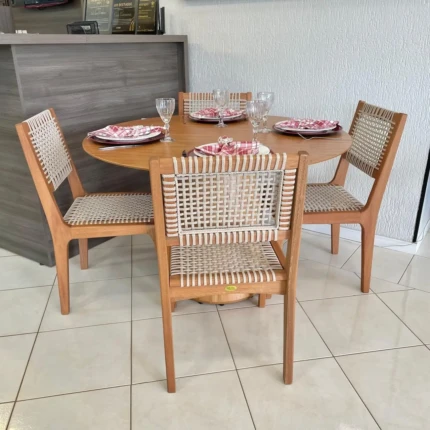 Mesa Redonda 1,20m Cinamomo (2371) com 4 Cadeiras com Corda Nautica (5180) - Imagem 5
