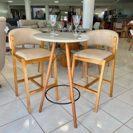 Banqueta em Madeira Charmy Couro ecologico (931)