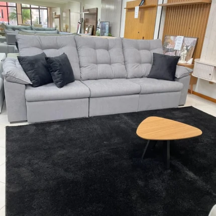 Sofa 2,90m Ferrero com Braços Almofadado Boucle Cinza (4035)