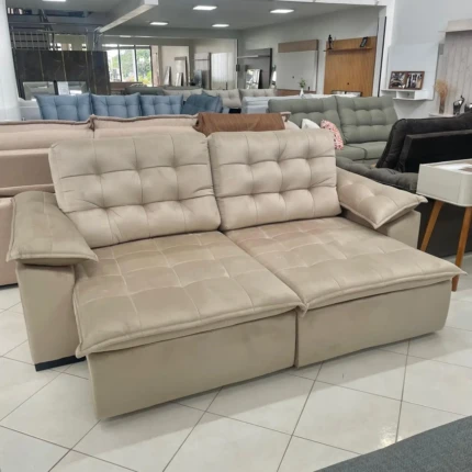 Sofa 2,50m Italia Retratil Veludo Bege (1256)