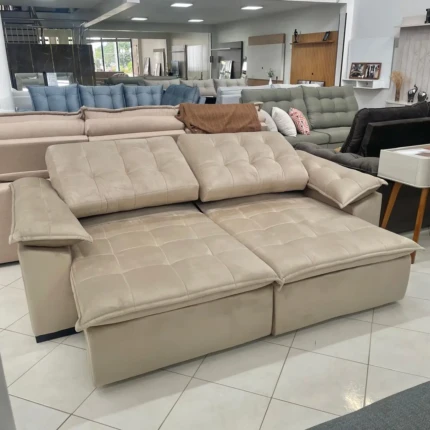 Sofa 2,50m Italia Retratil Veludo Bege (1256) - Imagem 5