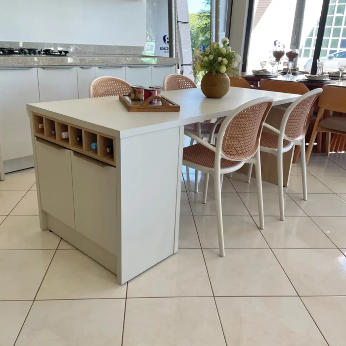 2,87m - ZIZU - Cozinha Altura 2,40m Palha-Carvalho (CD 5618) - Bancada 1,85m (CD 4993) + 04 Cadeira PORTOFINO ou ROMA BEGE (CD 3877) (3)