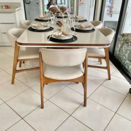 Mesa 2,00m Yara com Vidro (2027) com 06 Cadeiras Dior Nobre (3245) - Imagem 8