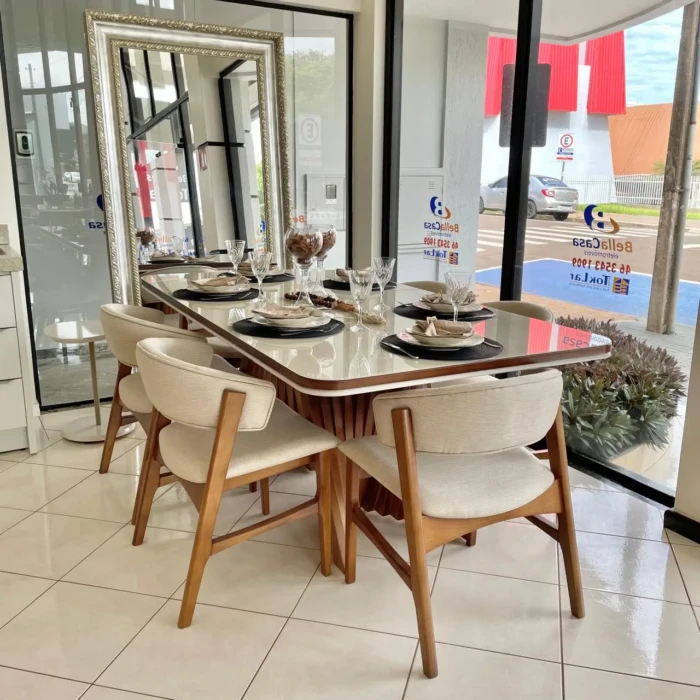 2,00m - Mesa Yara Champagne com Vidro (CD 2027) + 6 Cadeiras DIOR Linho Fx 2 6611-b (CD 3245) (4)