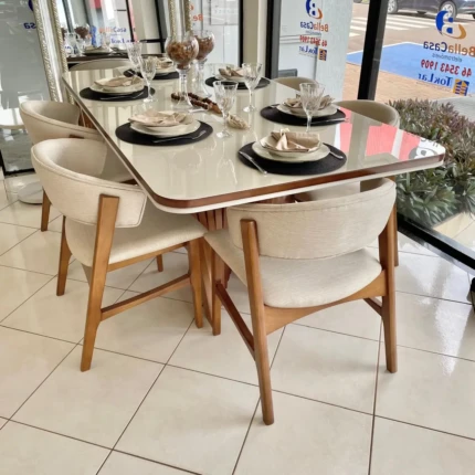 Mesa 2,00m Yara com Vidro (2027) com 06 Cadeiras Dior Nobre (3245) - Imagem 3