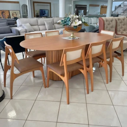 Mesa Oval 2,20m Ripada Cinamomo (2729) com 8 Cadeiras Romana em Tela (5051)