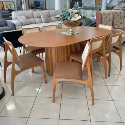 Mesa Oval 2,20m Ripada Cinamomo (2729) com 8 Cadeiras Romana em Tela (5051) - Imagem 3