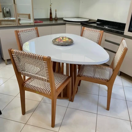 Mesa Organica Ripada com Vidro (4678) com 4 Cadeiras com Corda Nautica (5180)