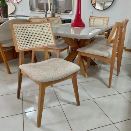 Mesa 1,55m com Vidro (137) com 6 Cadeiras Ayla com Tela Natural (2818) - Imagem 6