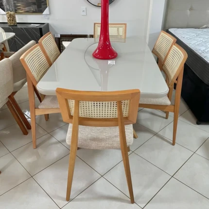 Mesa 1,55m com Vidro (137) com 6 Cadeiras Ayla com Tela Natural (2818) - Imagem 5