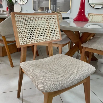 Mesa 1,55m com Vidro (137) com 6 Cadeiras Ayla com Tela Natural (2818) - Imagem 4