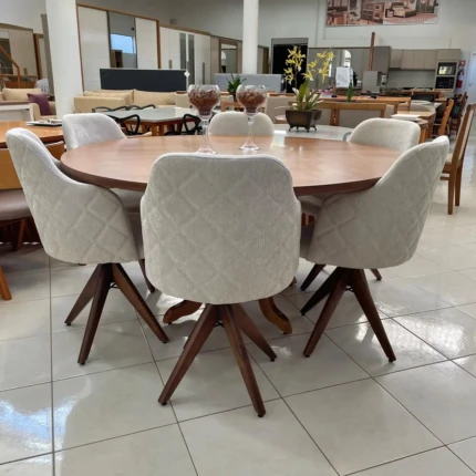 Mesa Redonda 1,60m (1576) com 06 Cadeiras Giratorias Leia (2858)