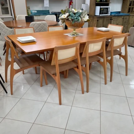 Mesa 2,20m com base Ripada (3779) com 8 Cadeiras Romana em Tela (5051) - Imagem 3