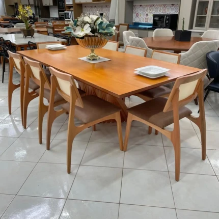 Mesa 2,20m com base Ripada (3779) com 8 Cadeiras Romana em Tela (5051)