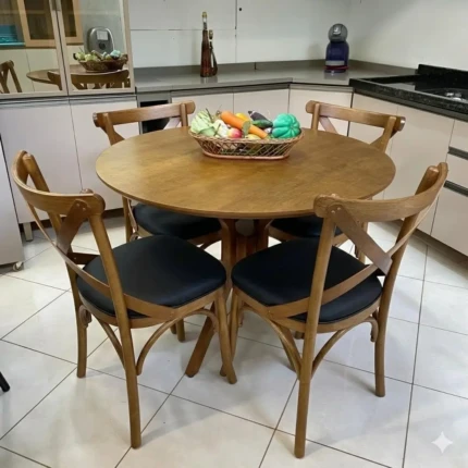 Mesa Redonda 1m (1745) com 4 Cadeiras Leon X com Estofado Impermeável (1101) - Imagem 3