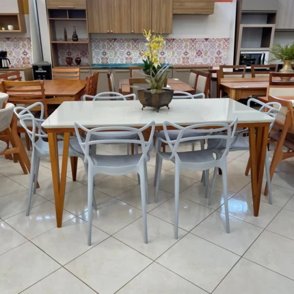 Mesa 1,60m com Vidro Rubi (4683) com 6 Cadeiras Allegra Aviv (4304)