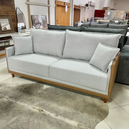 Conjunto Sofá 3 Peças em Linho e Couro Eco (3859-2009)