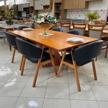 Mesa 2,20m com base Ripada (3779) com 06 Cadeiras Dora Preto com Braço (2695)