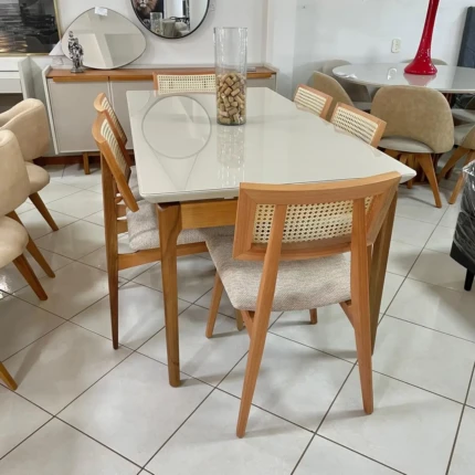 Mesa 1,80m Wind com Vidro (4802) com 6 Cadeiras Ayla com Tela Natural (2818) - Imagem 4