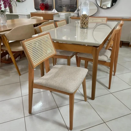 Mesa 1,80m Wind com Vidro (4802) com 6 Cadeiras Ayla com Tela Natural (2818) - Imagem 5