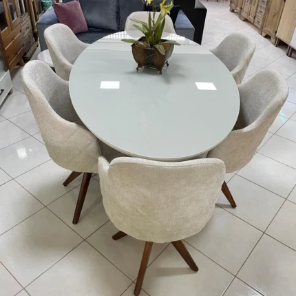 Mesa 1,83m Oval com Vidro Off (4123) com 06 Cadeiras Giratorias Leia (2858) - Imagem 4