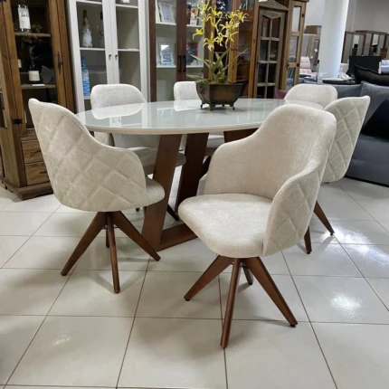 Mesa 1,83m Oval com Vidro Off (4123) com 06 Cadeiras Giratorias Leia (2858) - Imagem 2