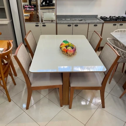 Mesa 1,35m Freijo (2213) com 04 Cadeiras  Relax linho com Tela (2060)