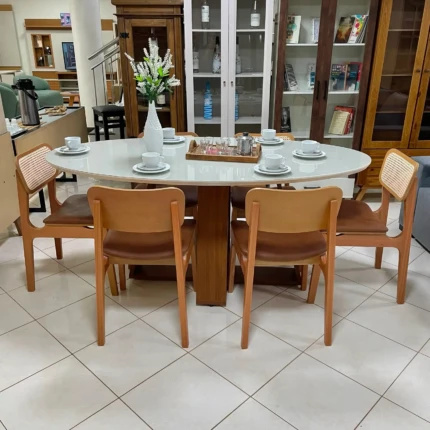 Mesa 1,83m Oval com Vidro Off (4123) com 6 Cadeiras Alvin Tela Natural (5661) - Imagem 3