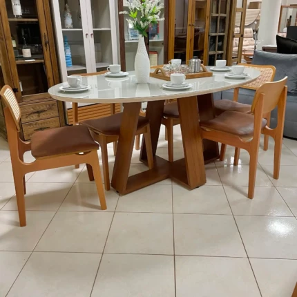 Mesa 1,83m Oval com Vidro Off (4123) com 6 Cadeiras Alvin Tela Natural (5661) - Imagem 4