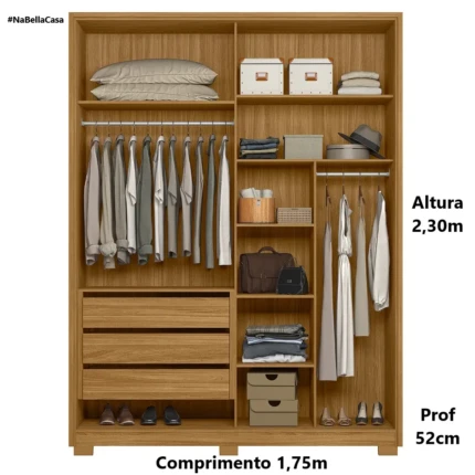 Roupeiro 1,75m 2 Portas Deslizantes Toronto com Espelho (4500) - Imagem 3