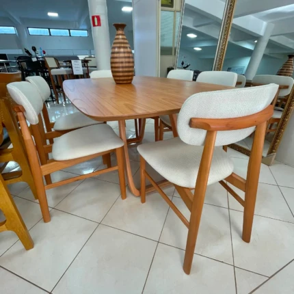Mesa 1,80m Sofia (1452) com 6 Cadeiras Lucy em Madeira (6192)