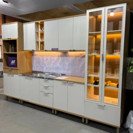 Cozinha 3,40m 100% MDF com LED e Cristaleira Bless (6703)
