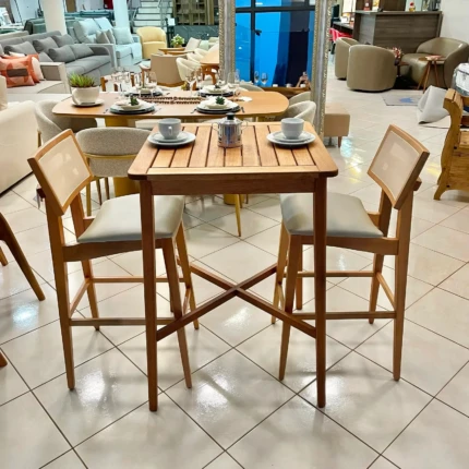 Kit Mesa Bistrô com 2 Banquetas em Madeira e Encosto em Tela (5196-6012)